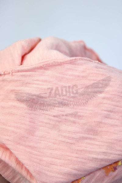Zadig Women's Floral Embroidered Scoop Neck Cap Sleeve Tee Pink Size XS