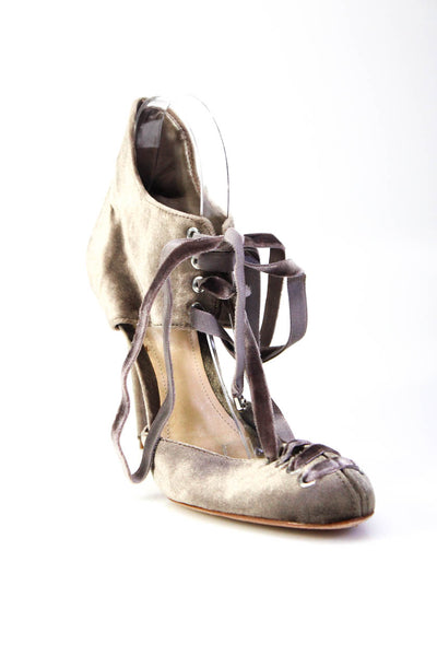 Schutz Women's Velvet Lace Up Round Toe High Heel Pumps Gray Size 8.5