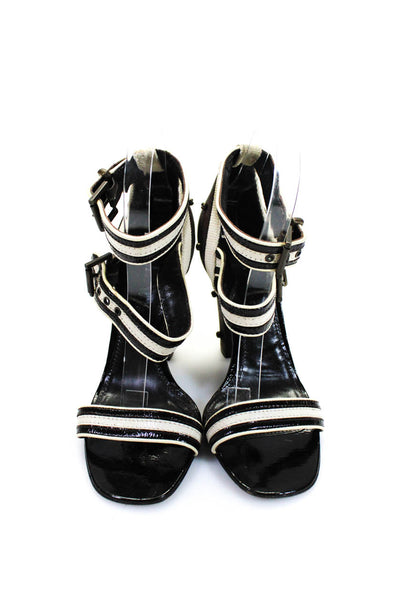 Proenza Schouler Womens Striped Buckle Ankle Strap Heels White Size 39.5 9.5