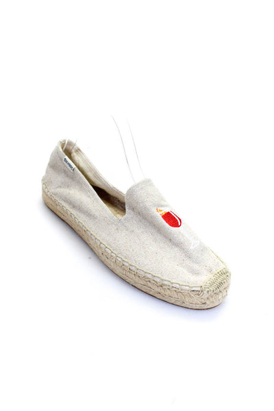Soludos Women's Linen Embroidered Espadrille Flats Beige Size 9.5