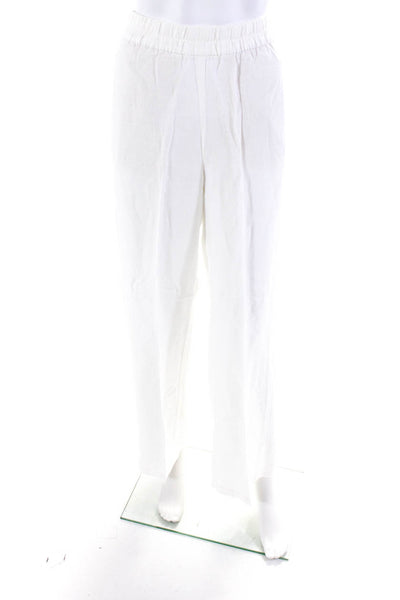 Renaur Womens Linen Pleat Ruched Elastic Waist Straight Leg Pants White Size M
