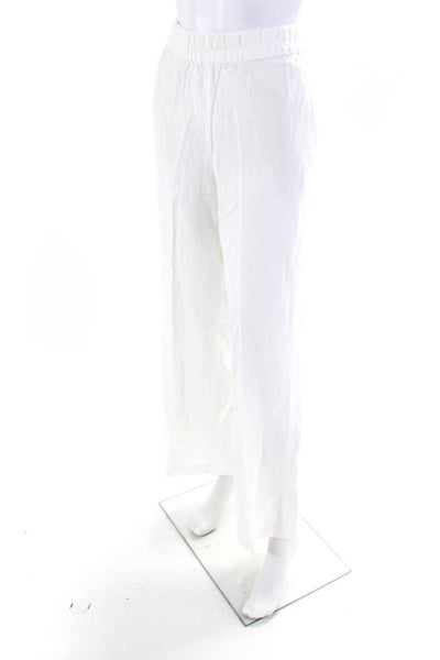 Renaur Womens Linen Pleat Ruched Elastic Waist Straight Leg Pants White Size L