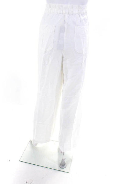 Renaur Womens Linen Pleat Ruched Elastic Waist Straight Leg Pants White Size L