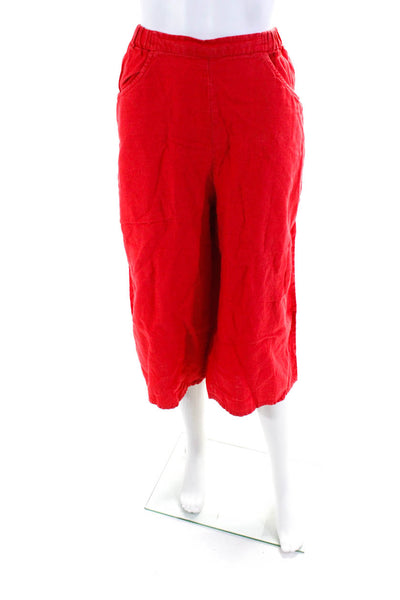 Flax Womens Linen Elastic Waistband Shorts w/ Pockets Red Size Large