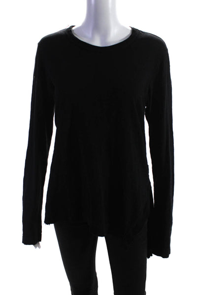 Wilt Womens Cotton Round Neck Long Sleeve Ribbed Side Slit T-Shirt Black Size M