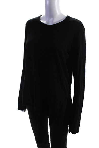 Wilt Womens Cotton Round Neck Long Sleeve Ribbed Side Slit T-Shirt Black Size M