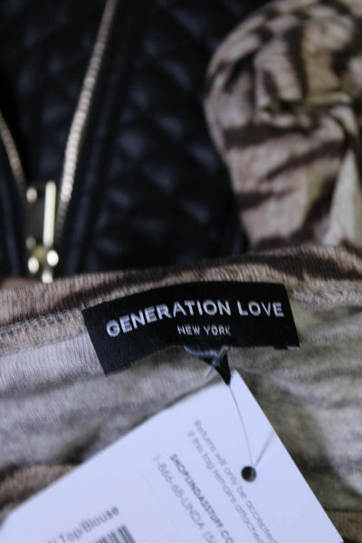 Generation Love Womens Animal Print Long Sleeve Round Neck T-Shirt Brown Size M
