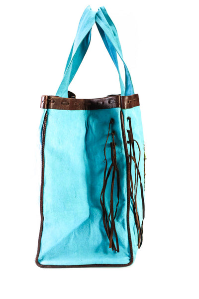 Calypso Christiane Celle Womens Leather Trim Tote Shoulder Handbag Blue Brown