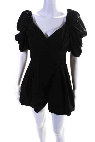 C/MEO Collective Womens V Neck Short Puffy Sleeves Romper Black Size Small