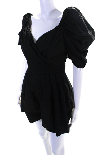 C/MEO Collective Womens V Neck Short Puffy Sleeves Romper Black Size Small