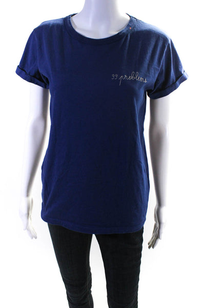 Maison Labiche Womens 99 Problems Short Sleeve Tee Shirt Blue Cotton Size Small