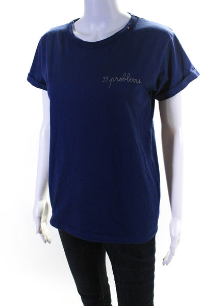 Maison Labiche Womens 99 Problems Short Sleeve Tee Shirt Blue Cotton Size Small