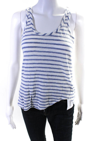 ATM Womens Linen Striped Tank Top White Blue Size Small