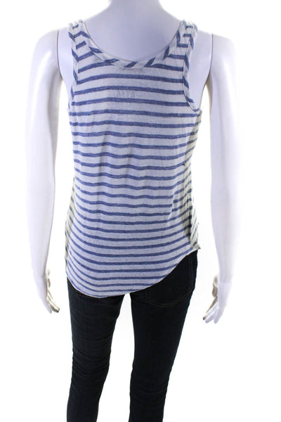 ATM Womens Linen Striped Tank Top White Blue Size Small