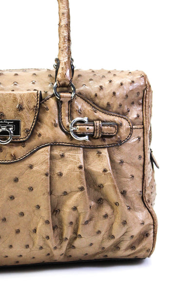 Salvatore Ferragamo Women's Ostrich Leather Top Handle Bag Brown Size M