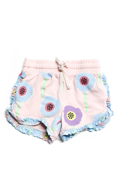 Stella McCartney Kids Girls Ruffled Floral Drawstring Shorts Pink Cotton Size 2