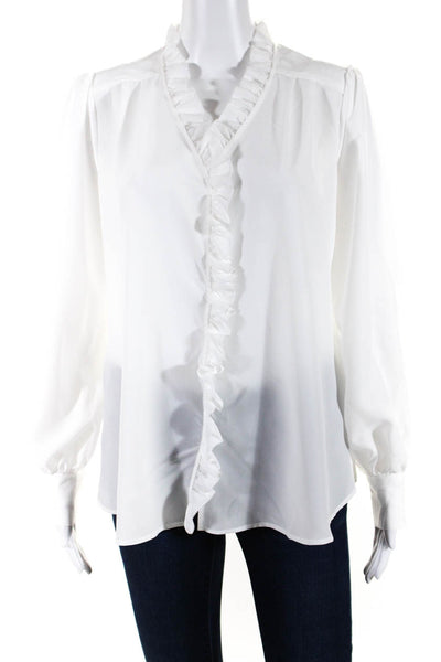 Industrie Atelier Womens Ruffled Button Down Blouse White Size Petite Small