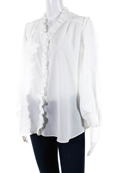 Industrie Atelier Womens Ruffled Button Down Blouse White Size Petite Small