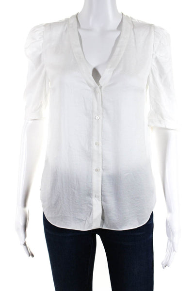 Industrie Atelier Womens V Neck Puffy Sleeves Shirt White Size Petite Small