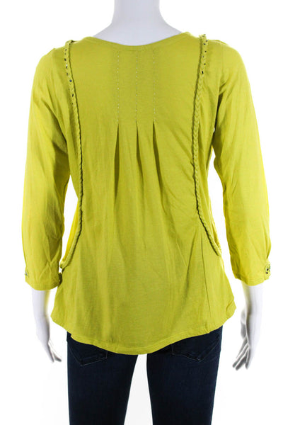 Trixie Womens Embroidered Beaded Blouse Lime Green Cotton Size Medium