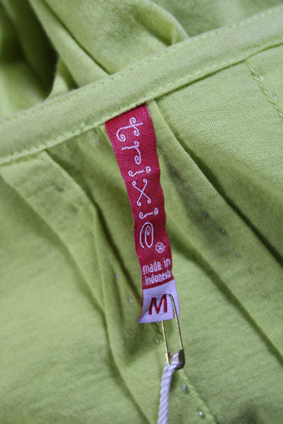 Trixie Womens Embroidered Beaded Blouse Lime Green Cotton Size Medium