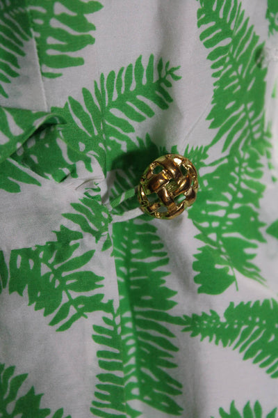Elizabeth McKay Womens Leaf Print Short Sleeved Ruffle Dress Green White Size 4