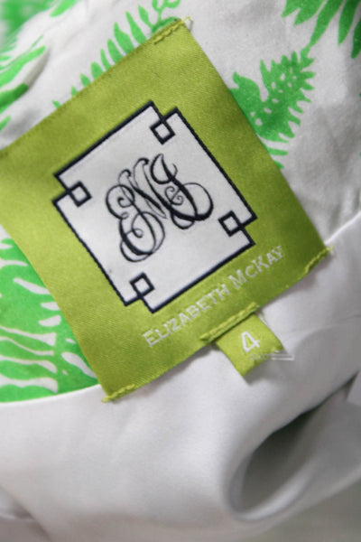 Elizabeth McKay Womens Leaf Print Short Sleeved Ruffle Dress Green White Size 4