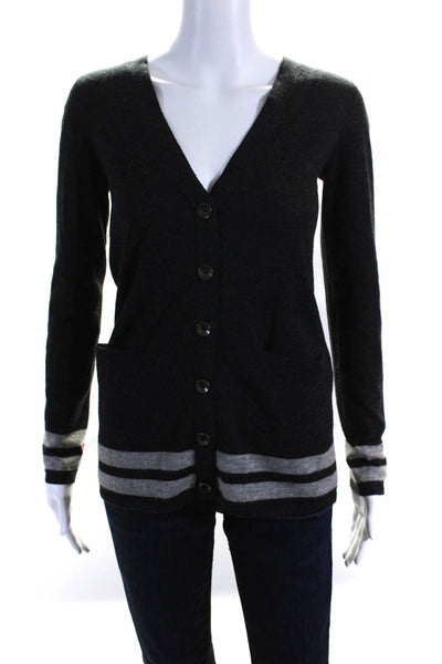 Rag & Bone Womens Striped Sleeve Button Up Cardigan Sweater Gray Cashmere Size 0