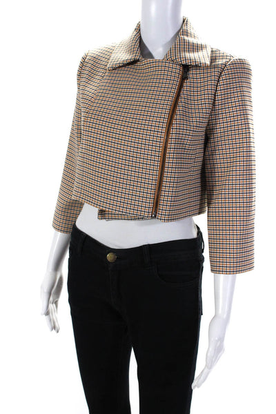 Toccin Womens Mini Check Print Asymmetrical Zip Cropped Jacket Multicolor Size S