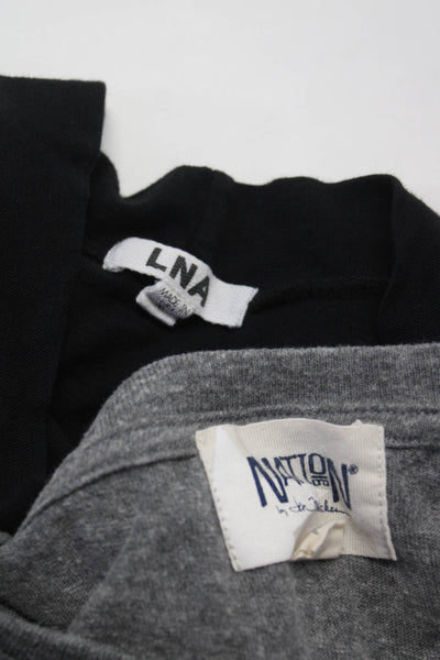 LNA Nation LTD Womens Cotton Ruffled Texture Round Neck Top Black Size S M Lot 2