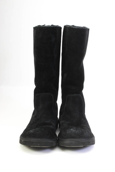 Ugg Womens Suede Shearling Lace Up Back Knee High Boots Black Size 8