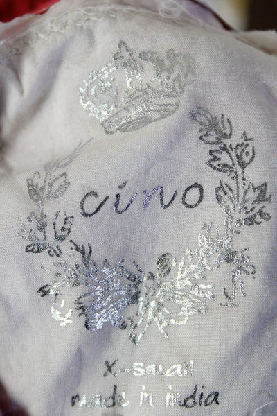 Cino Women's Damask Print Collared Button Down Shirt Red Size XS