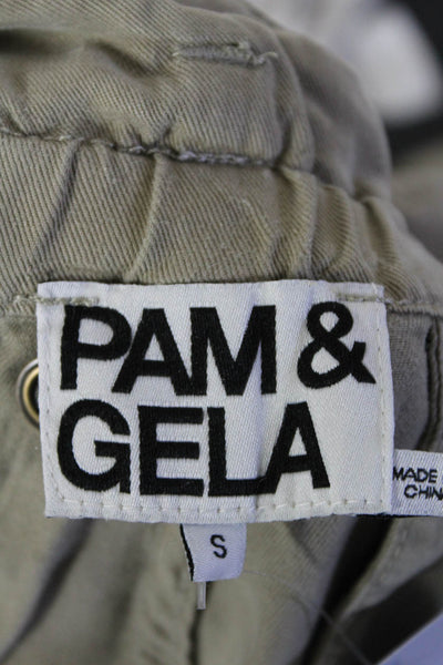 Pam & Gela Women's Paperbag Waist Drop Crotch Straight Leg Pants Green Size S