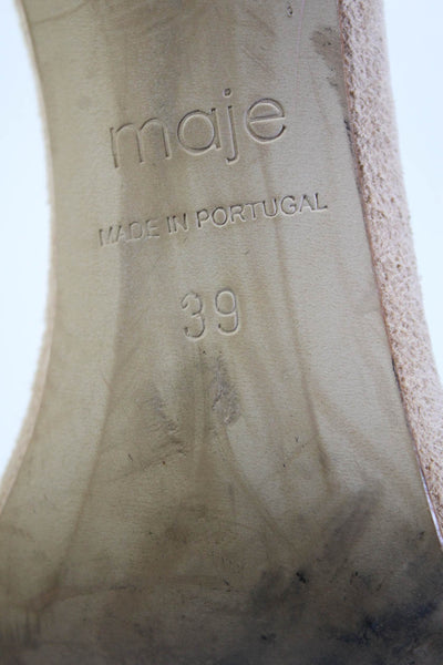 Maje Women's Suede Open Toe Studded Ankle Strap Heels Beige Size 9