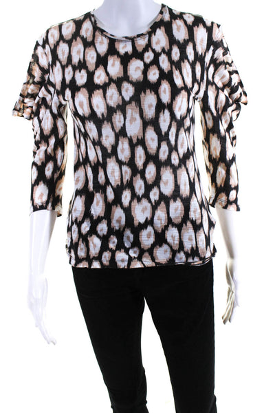 Proenza Schouler Womens Draped Sleeve Leopard Tee Shirt Brown White Size XS