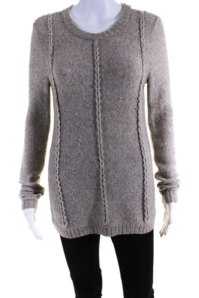 Inhabit Womens Pullover Vertical Braid Crew Neck Sweater Brown Wool Size Medium