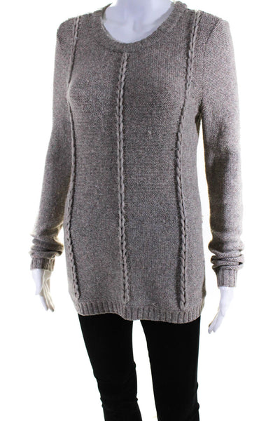 Inhabit Womens Pullover Vertical Braid Crew Neck Sweater Brown Wool Size Medium