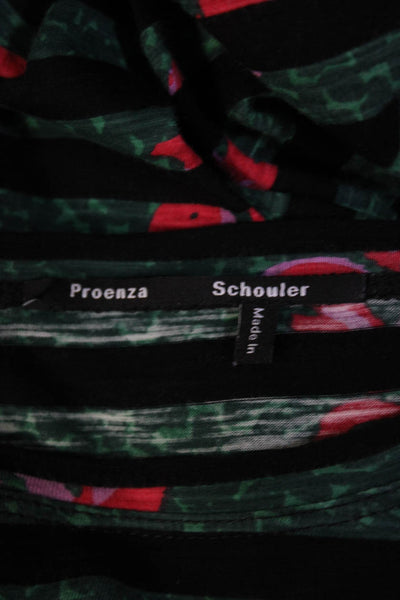 Proenza Schouler Womens Long Sleeve Striped Floral Shirt Green Black Size XS