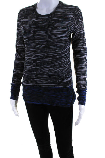 Proenza Schouler Womens Long Sleeve Printed Shirt Gray Black Blue Cotton Size XS