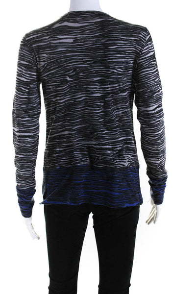 Proenza Schouler Womens Long Sleeve Printed Shirt Gray Black Blue Cotton Size XS