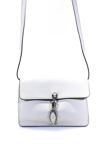Gucci Womens Pebbled Leather Flap Push Lock Soft Jackie Shoulder Handbag White