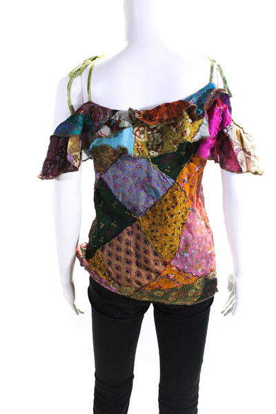 Cindi Gindi Women's Silk Off Shoulder Floral Print Ruffle Top Multicolor Size M