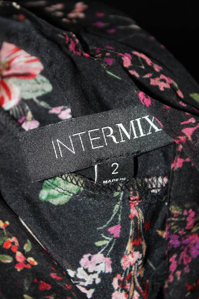 Intermix Women's Silk Floral Print Tie Collar Long Sleeve Blouse Black Size 2