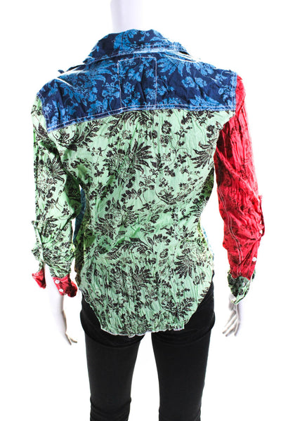Cino Women's Colorblock Long Sleeve Button Up Floral Top Multicolor Size XS