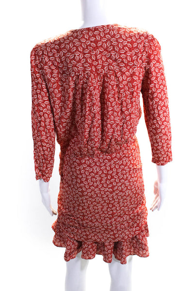 Cindi Gindi Women's Floral Long Sleeve V Neck Ruffle Mini Dress Red Size M