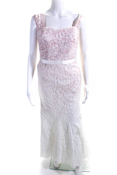 Galina Womens Lace Gradient Sleeveless Sweetheart Gown Pink White Size 8