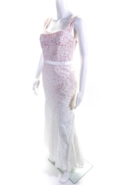 Galina Womens Lace Gradient Sleeveless Sweetheart Gown Pink White Size 8