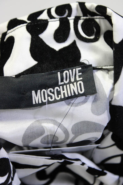 Love Moschino Womens Velvet Taffeta Sleeveless Bow Top Blouse White Black Sz 10