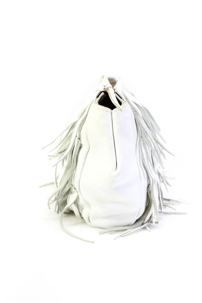Jennifer Haley Womens Leather Frayed Textured Zipped Darted Clutch Handbag White