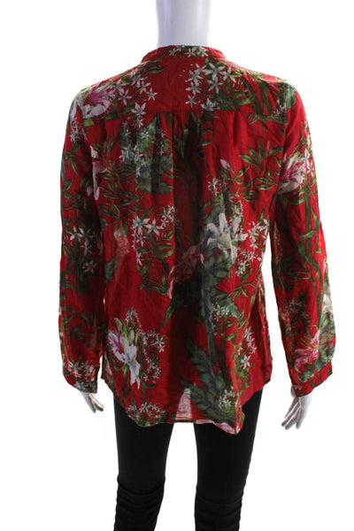 Isabel Marant Etoile Womens Floral Long Sleeved Buttoned Top Red Green Size 36